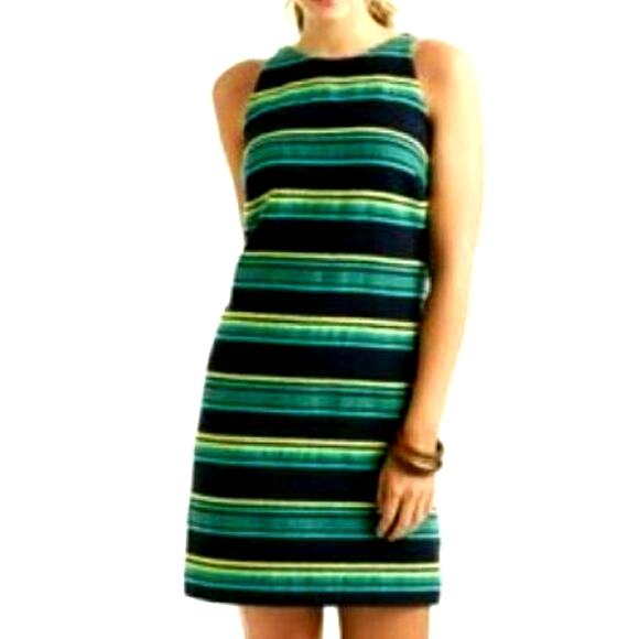 VINEYARD VINES Size 10 Blue Green Deep Bay Stripe Jacquard Shift Midi Boho Dress - Picture 1 of 8